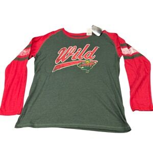 NHL Minnesota Wild Long Sleeve Raglan T-Shirt Green Red Mens XL H0MHD0CSAM
